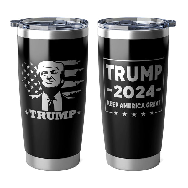 Trump 2024 20oz – 2 Sided Lasered Insulated Tumbler – Keep America Great – MAGA
